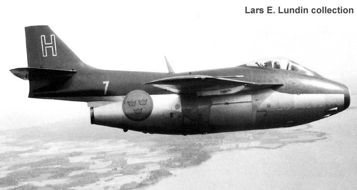 Swedish Air Force Attack / Fighter Aircraft SAAB A 29  "Tunnan" of Wing F 7, Såtenäs