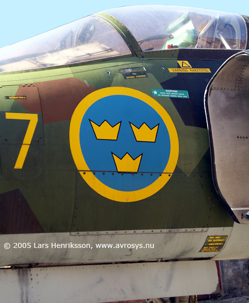 Swedish Air Force attack aircraft SAAB AJ 37 Viggen, # 37034. Photo when displayed at Innovatum, Trollhättan in October 2005. © Lars Henriksson, www.avrosys.nu.