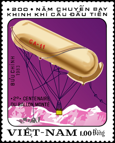 Stamp from Vietnam depicting a Parseval-Sigsfeld balloon. 