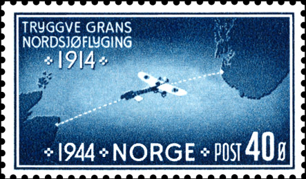 Stamp from Norway - Tryggve Gran's North Sea Flight 1914 with a Blriot XI