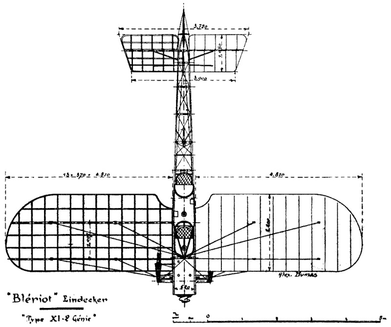 Drawing of Blriot XI-2, the 2-seat variant of Blriot / Thulin A. Scanning and picture processing Lars Henriksson, www.avrosys.nu