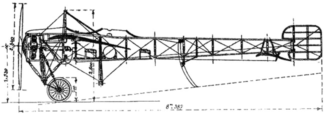 Drawing of Blriot XI-2, the 2-seat variant of Blriot / Thulin A. Scanning and picture processing Lars Henriksson, www.avrosys.nu