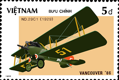 Stamp from Vietnam 1986 with a Nieuport-Delage 29C1