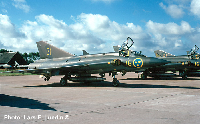 Swedish Air Force Fighter  J 35F Draken. Aircraft from Wing f 16, Uppsala.