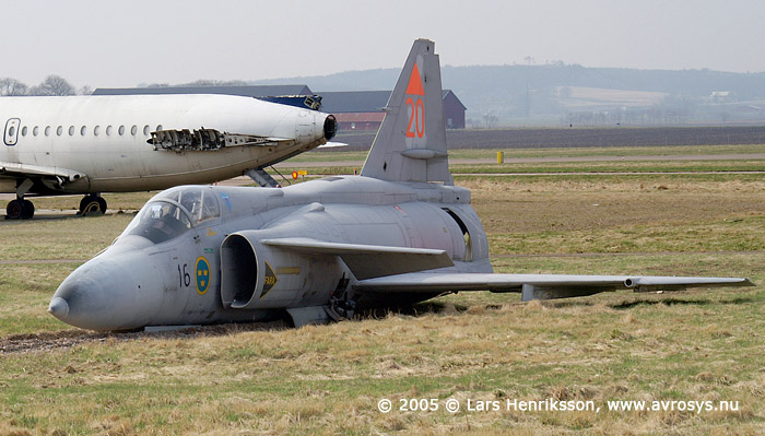 A JA 37 Viggen on the fire and rescue training place at the Military Academy of Halmstad.