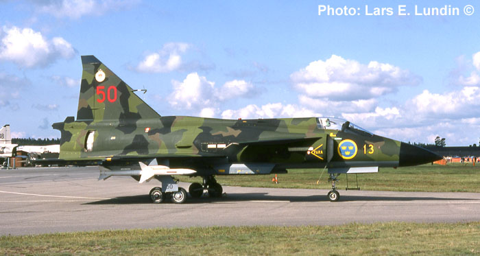 JA 37 code 50 Viggen of Swedish Air Force Wing F 13 at Norrköping.