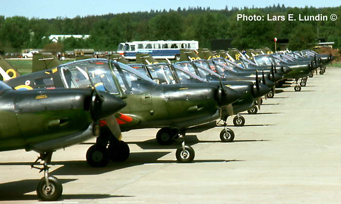 Line of Swedish Air Force Trainer Aircraft SK 61 Scottish Aviation / Beagle Bulldog