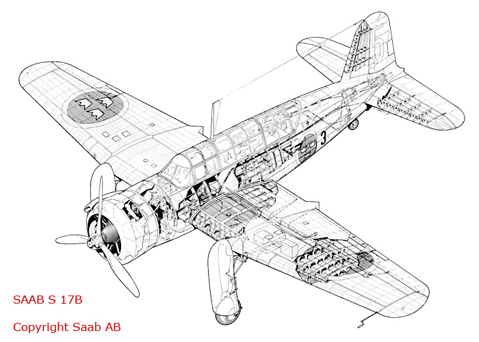 Cut-away drawing - Swedish Air Force Recconaissance Aircraft  SAAB S 17BL