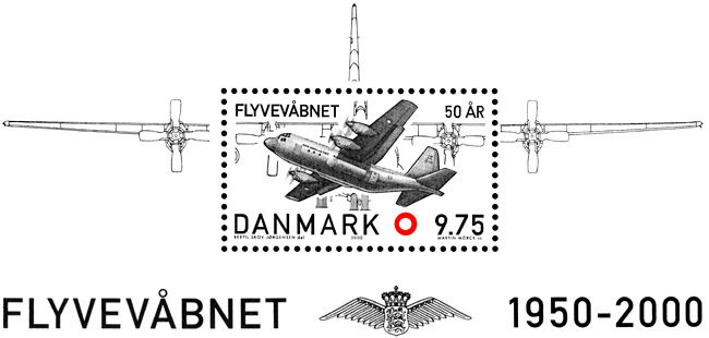 Stamp depicting the first C-130 delivered to Denmark
