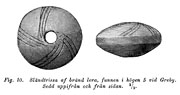 Distaff of earthenware, earlier Iron Age. Greby, Sweden. - Slndtrissa av brnd lera frn Greby i Bohusln.  ldre jrnlder. - Size 200 x 1050 pixels.