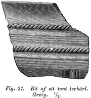Piece of a thin earthenware vessel, earlier Iron Age. Greby, Sweden. - Bit av tunt lerkrl frn Greby i Bohusln.  ldre jrnlder. Size 1044 x 1124 pixels.