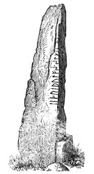 Rune Stone at Rävsal, Valla, Island of Tjörn, Bohuslän. Runstenen i Rävsal, Valla församling, Tjörn.