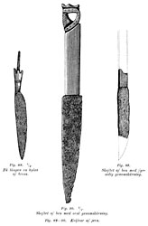 Knifves of iron.The one in the middle with handle of bone. A horsehead is carved at the top. Middle Age. Ragnhildsholmen Castle, Sweden. - Knivar av jrn. Den mellersta har skaft av ben med ett hsthuvud utskuret hgst upp. Medeltiden. Ragnhildholmens slottsruin, Bohusln. - Size 2500 x 3800 pixels.