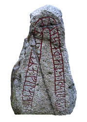 Skivarpstenen. Rune Stone from Skivarp in the Municipality of Skurup. Now at the Rune Stone Hill at Lundagård, Lund. Skivarpsstenen som nu står i Lundagård vid Lunds universitet.