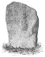 Kallebystenen, Rune Stone at Tanum Church, Bohuslän. Kallebystenen, runsten nu placerad vid Tanums kyrka, Bohuslän.