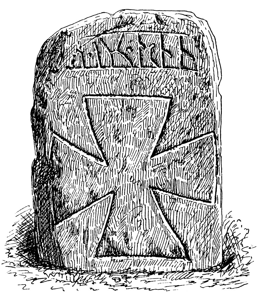 Gravestone at Sdra Ving Church, Municipality of Ulricehamn, Sweden . Gravsten frn 1200-talet vid Sdra Vings kyrka, Ulricehamns kommun.