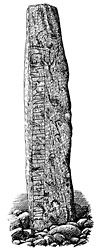 Rune Stone at Skräddargården, Härna, Municipality of Ulricehamn, Sweden. Runsten "Kungsstenen" eller "Bules sten" vid Skräddaregården, Härna, Västergötland.