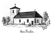 Vne-saka church, Sweden. Drawing from 1895. Size 3619 x 2372 pixels.