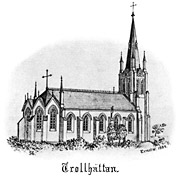 Trollhttan church, Sweden. Drawing from 1884. Size 2963 x 2920 pixels.