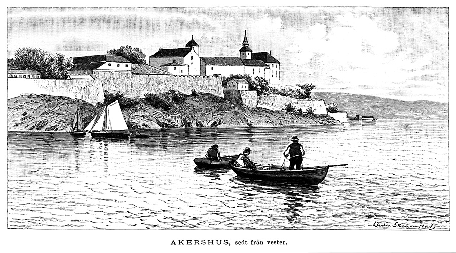 Akershus from the west. Artist: L. Skramstad. 1882.