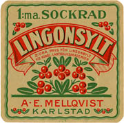Label, lingonberry jam. Sweden 1928. - Etikett fr lingonsylt, Mellqvist, Karlstad. - Size1875 x 1866 pixels