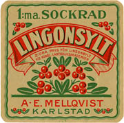 Label, lingonberry jam. Sweden 1928. - Etikett fr lingonsylt, Mellqvist, Karlstad. - Size1875 x 1866 pixels