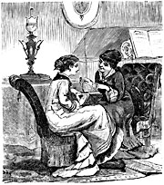 Two talking women with clock. Sweden 19th century - Tv kvinnor och en liten klocka. Sverige, sent 1800-tal. Size 