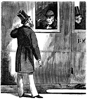 Two old men at a railway car. Sweden 19th century - Doktorn talar med brukspatron som skall ka till kurort. Sverige, sent 1800-tal. Size 