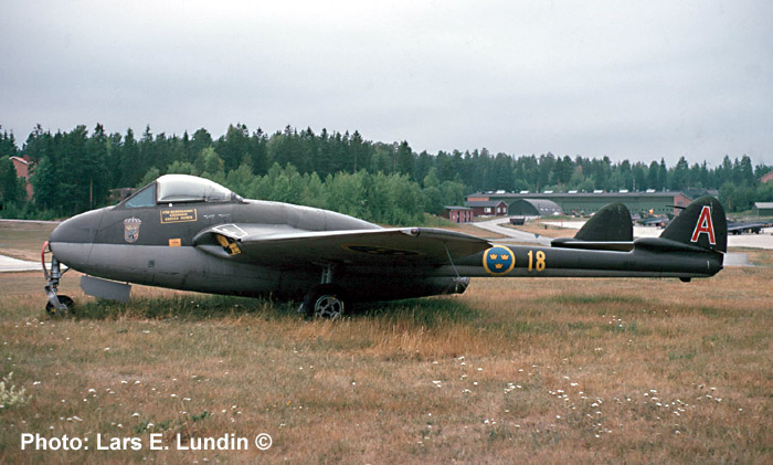 Swedish Air Force J 28 de Havilland Vampire Figther Bomber Mk 5. Lars E. Lundin, Vstervik, Sweden.