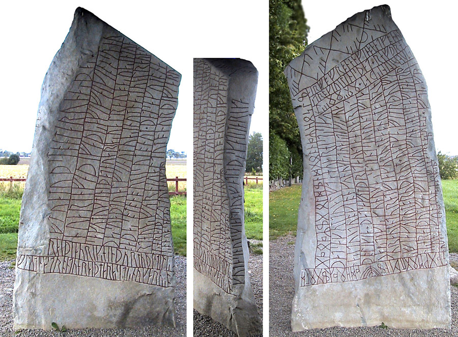 "Rkstenen", Rune Stone at Rk Church, stergtland, Sweden. Rkstenen, runsten vid Rks kyrka, deshg frn 800-talet. 