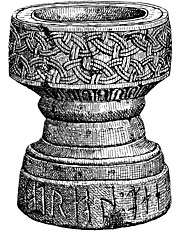 Baptismal Font at Finnekumla Church, Municipality of Ulricehamn, Sweden. Dopfunt frn 1100-talet i Finnekumla kyrka, Vstergtland.